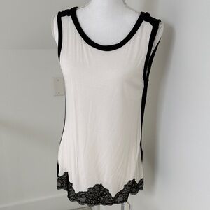 White House Black Market Black and White Lace Trim Tank Top